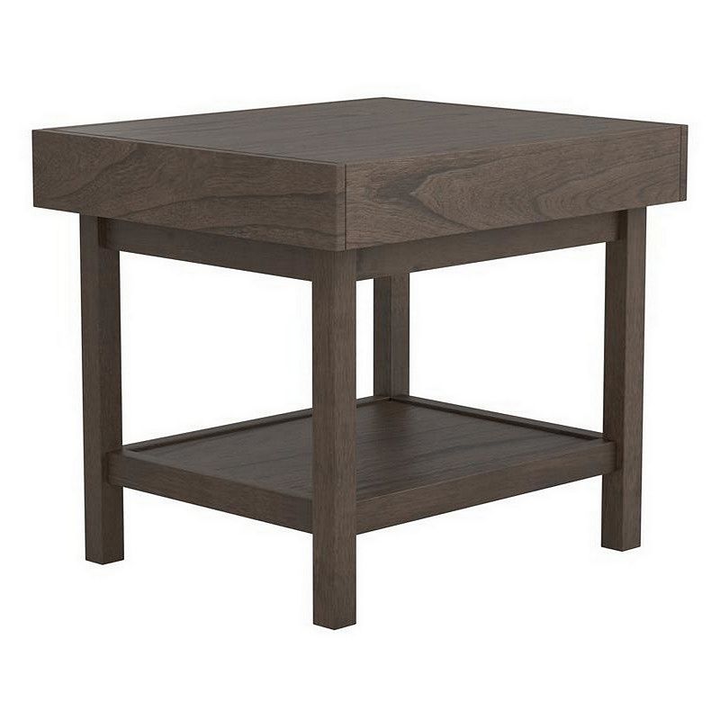 Rectangular Wooden Top End Table with 1 Hidden Drawer， Taupe Gray