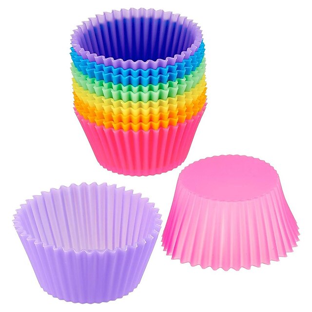 12 Pcs Reusable Silicone Baking Cups Nonstick Muffin Molds for Cake Balls Muffins Cupcakes