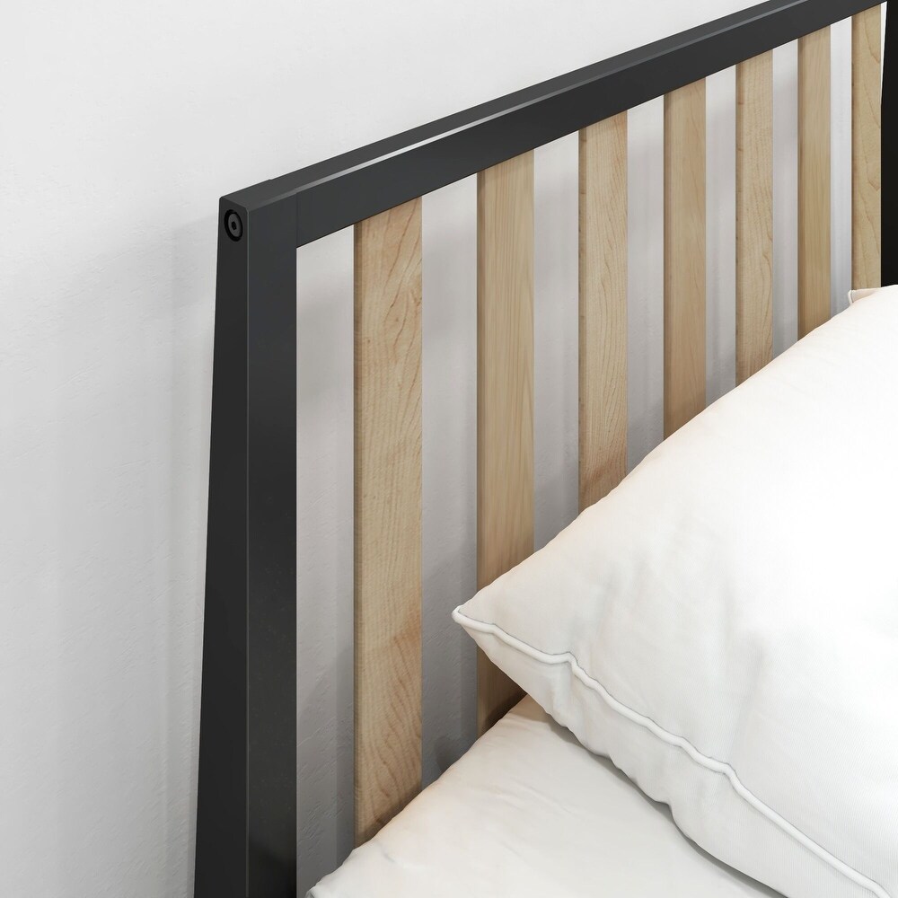 Plank and Beam Scandinavian Twin Size Bed with Slatted Headboard