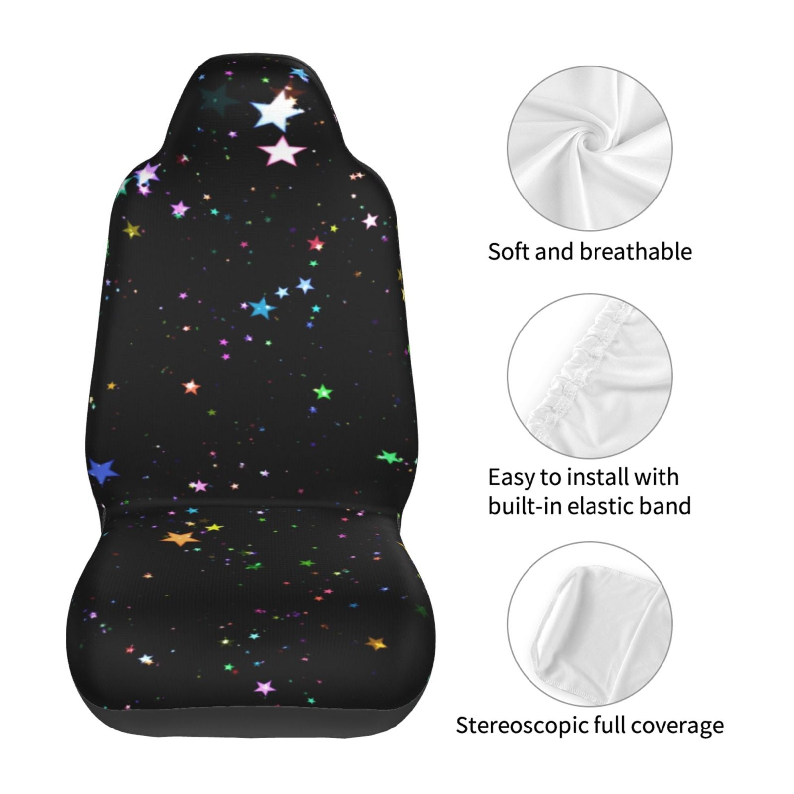 TEQUAN Front Seat Covers， Stars Starry Colorful Pattern 2 Piece Car Seat Cover Fit Most Car SUV Truck Van