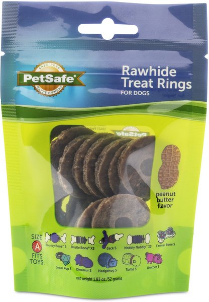 PetSafe Busy Buddy Natural Rawhide Peanut Butter Rings Dog Treats， Size A