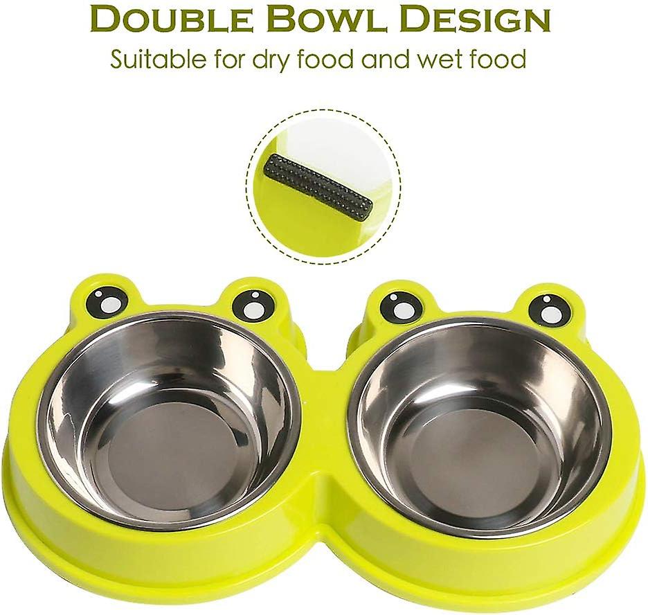 Double Cat Bowl Stainless Steel Dog Bowl，durable Pet Bowls With No-slip Design Resistant Silicone Mat-green