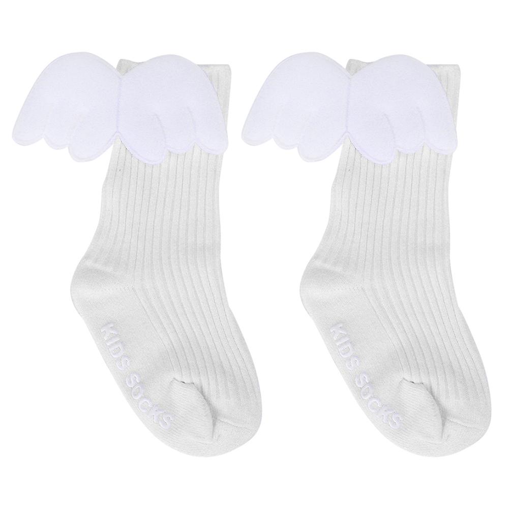 1 Pair Baby Girls Angel Wings Decor Ruffles Knee High Soft Leg Warmer Socks (white S)