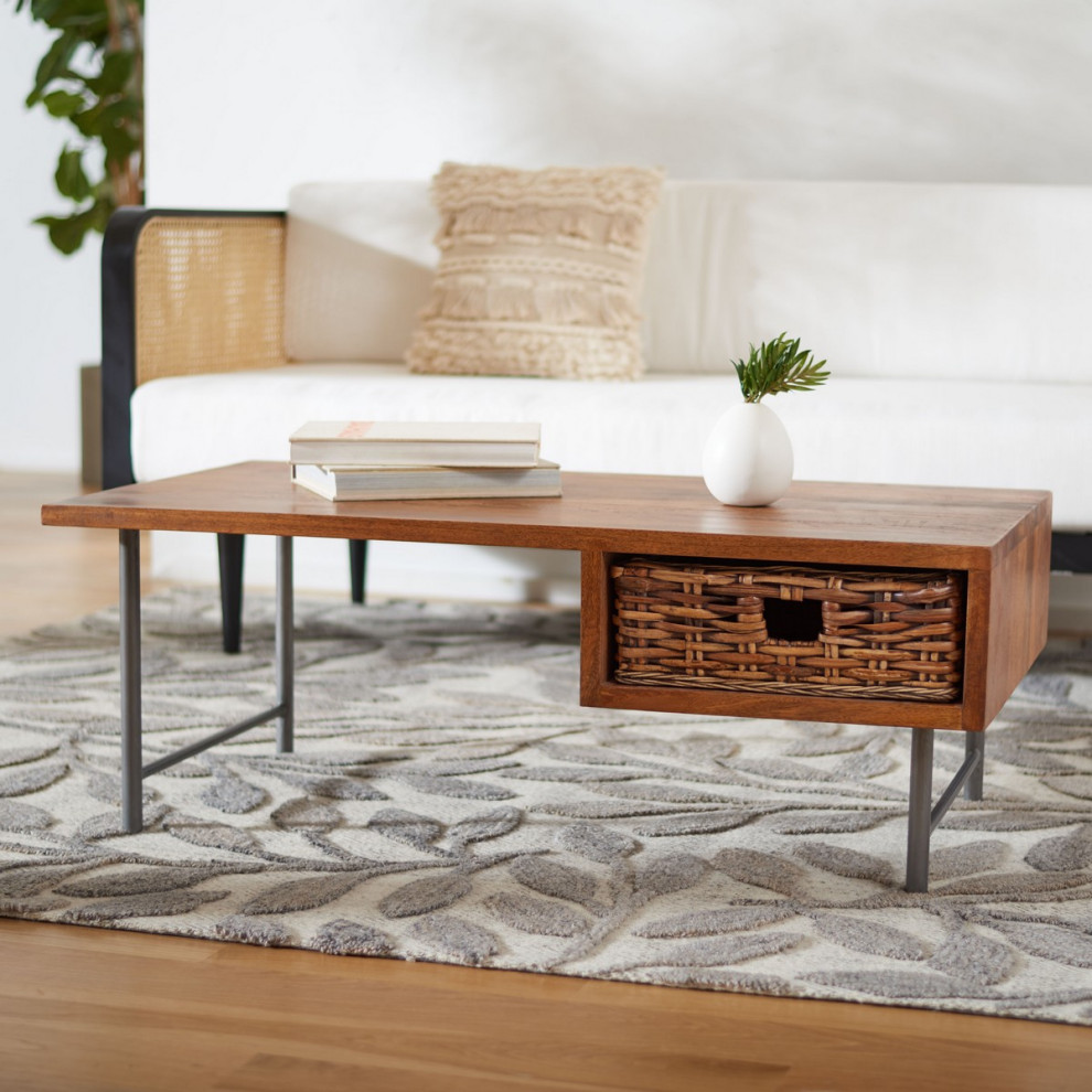 Raven 1 Rattan Drawer Coffee Table Brown/ Black   Transitional   Coffee Tables   by Peachtree Fine Furniture  Houzz