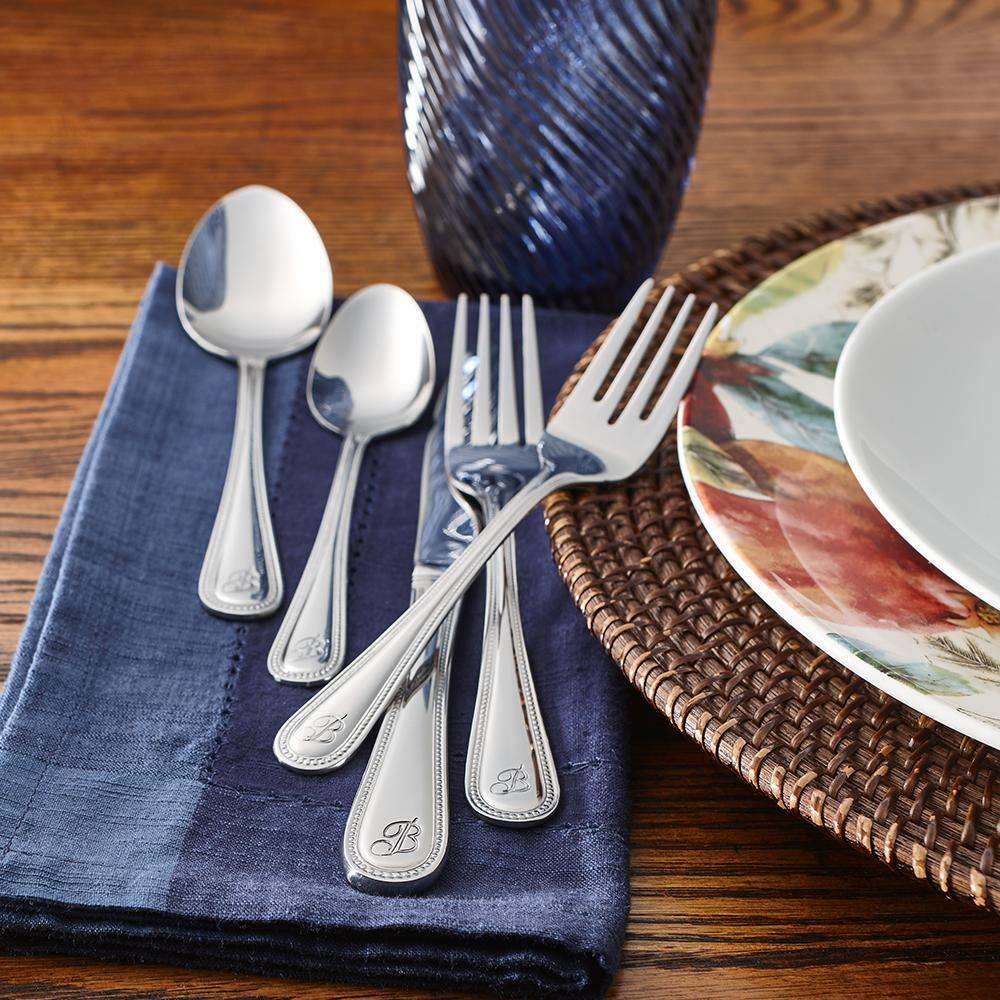 RiverRidge Home Beaded Monogrammed Letter H 46-Piece Silver Stainless Steel Flatware Set (Service for 8) 10‐152