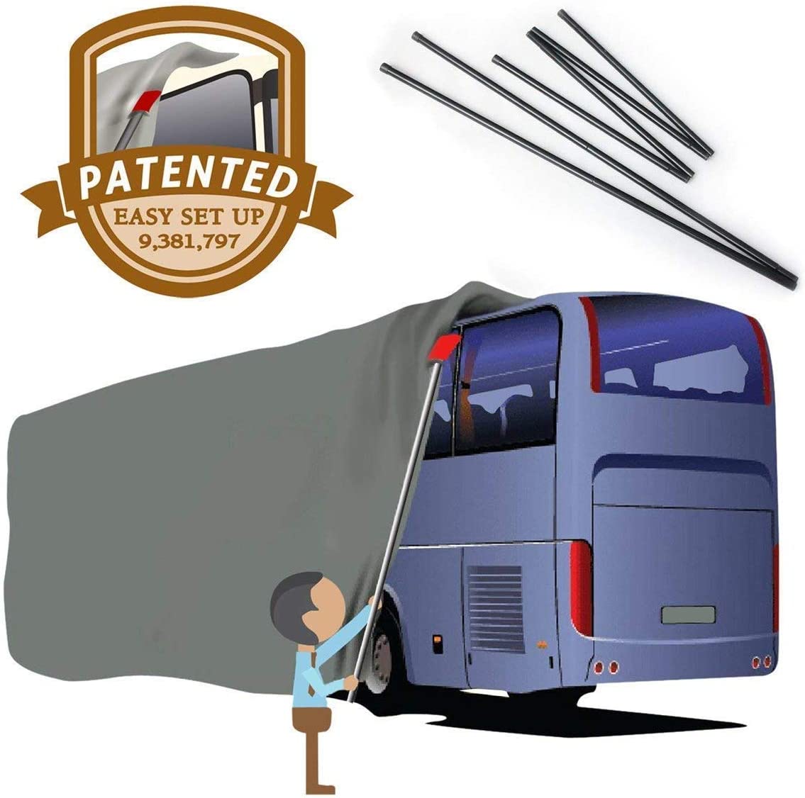 Leader Accessories New Easy Setup Travel Trailer Cover Fits RV Camper with Assist Steel Pole，Fits 30'-33'