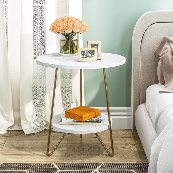 Gold End Table White Round Side Table Nightstand Bedside Table