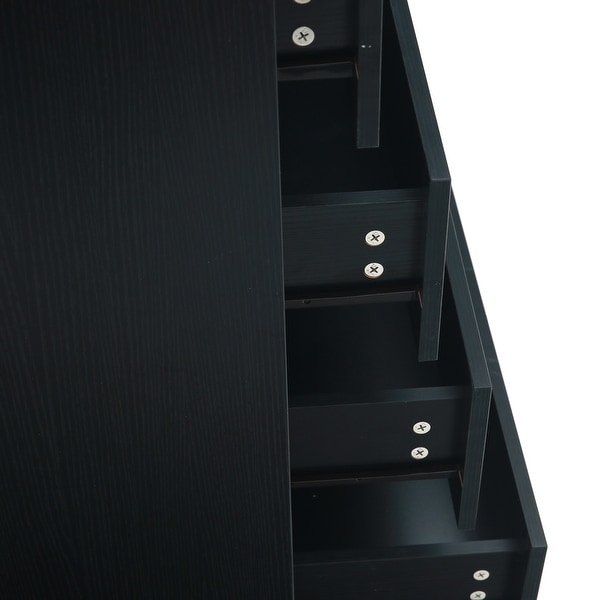 Aoolive 5-Drawer Dresser Night Stands in Black Woodgrain