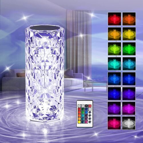 Crystal Lamp,6 Way dimmable Crystal Table lamp with 16 RGB Color,Remote Control,Rechargeable Table Lamp with USB Charging Port,Valentines Day Crystal Lamp for Living Room,Home,Office