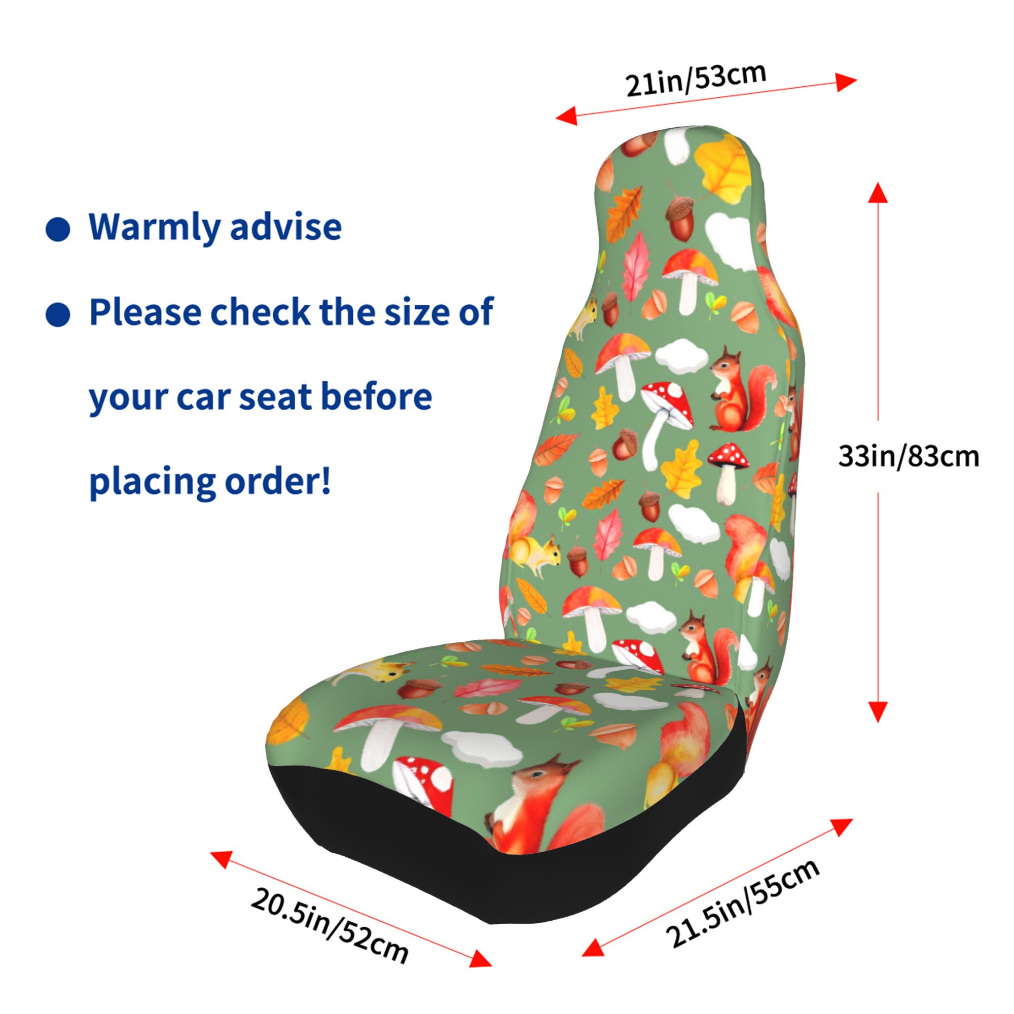 ZICANCN Car Seat Cover Fall Squirrel Print Car Front Seat Covers Protectors ， Automotive Seat Covers for Cars Trucks Suv