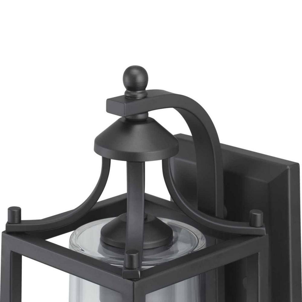 Hampton Bay Boswell Quarter 7.25 in. 1-Light Matte Black Hardwired Outdoor Transitional Wall Lantern Sconce with Clear Glass Shade 1036HBMBDI