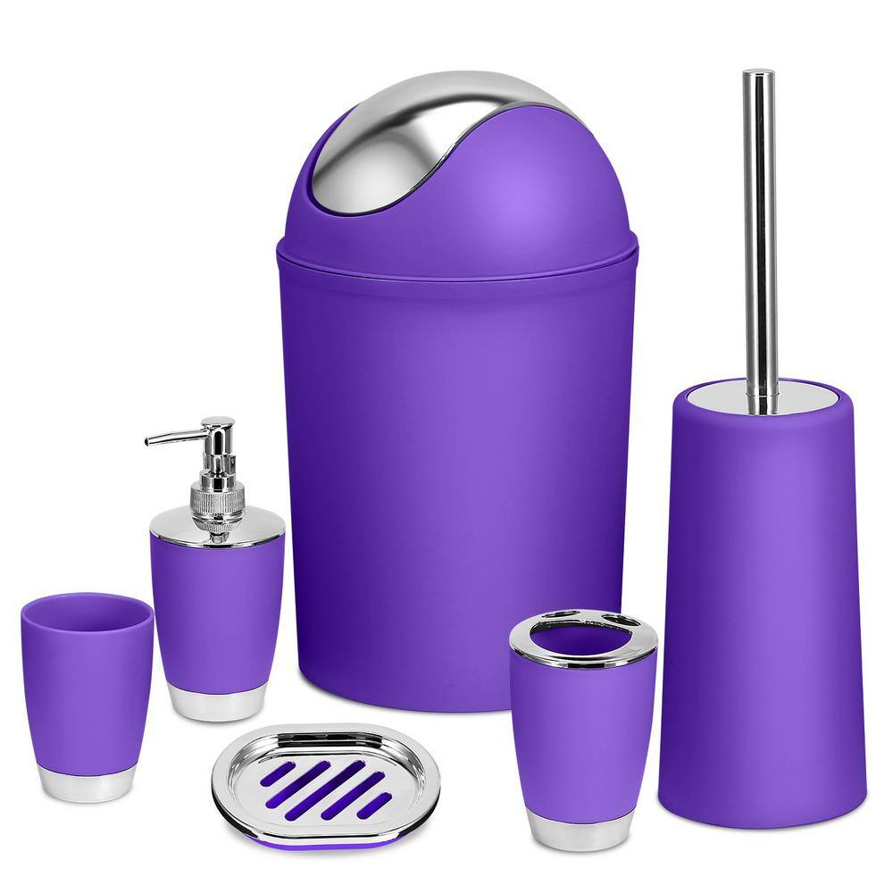 Aoibox 6-Piece Bathroom Accessory Set with Soap Dispenser Toothbrush Holder Purple HDDB2174