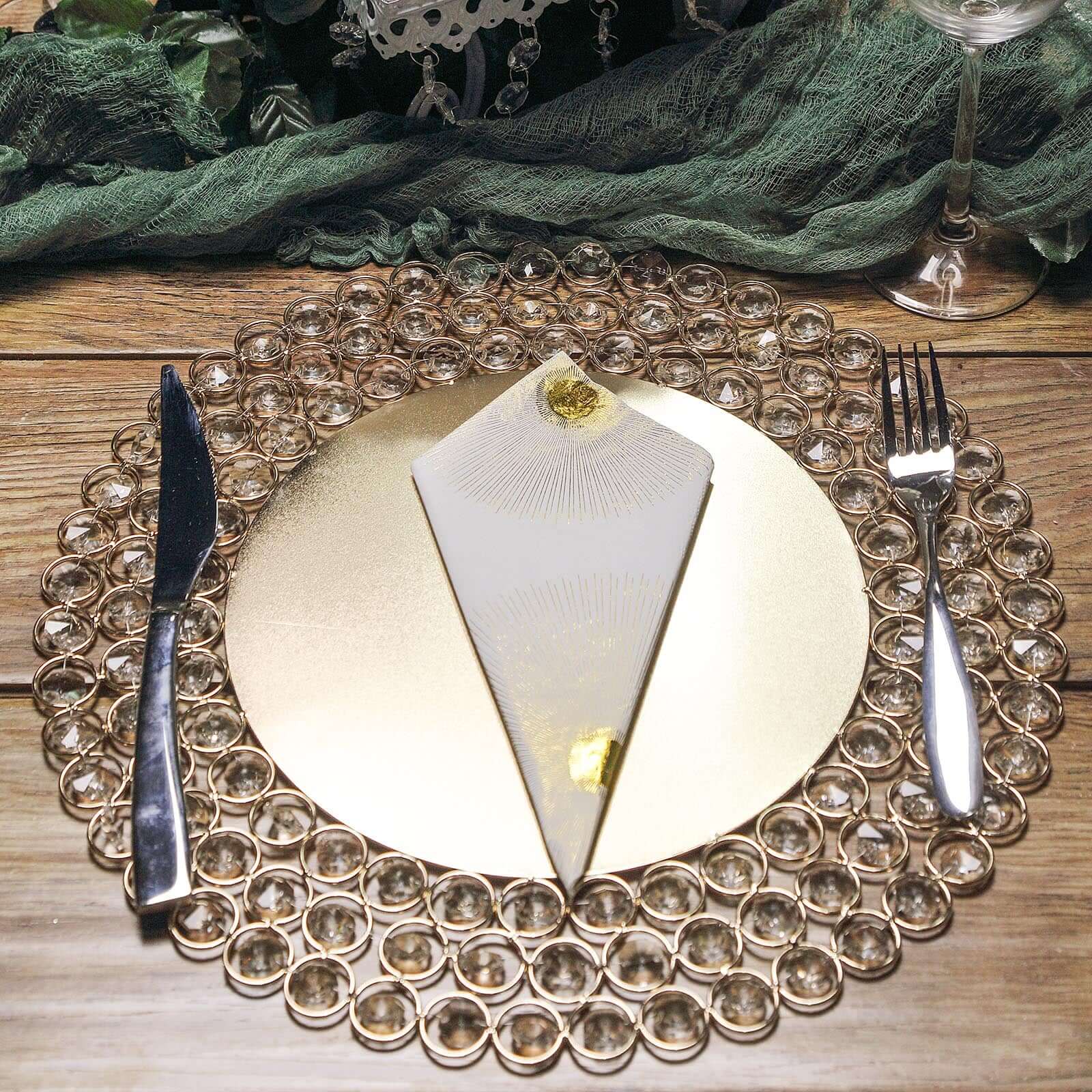 Gold Wired Metal Acrylic Crystal Beaded Charger Plate 14