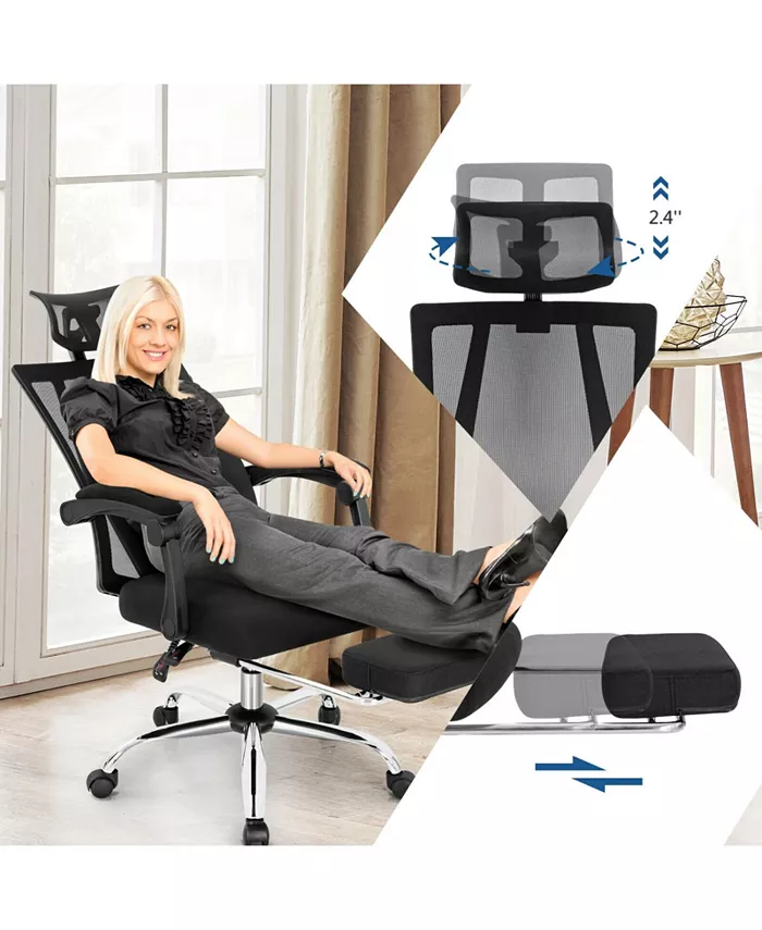 Slickblue Ergonomic Recliner Mesh Office Chair with Adjustable Footrest-Black