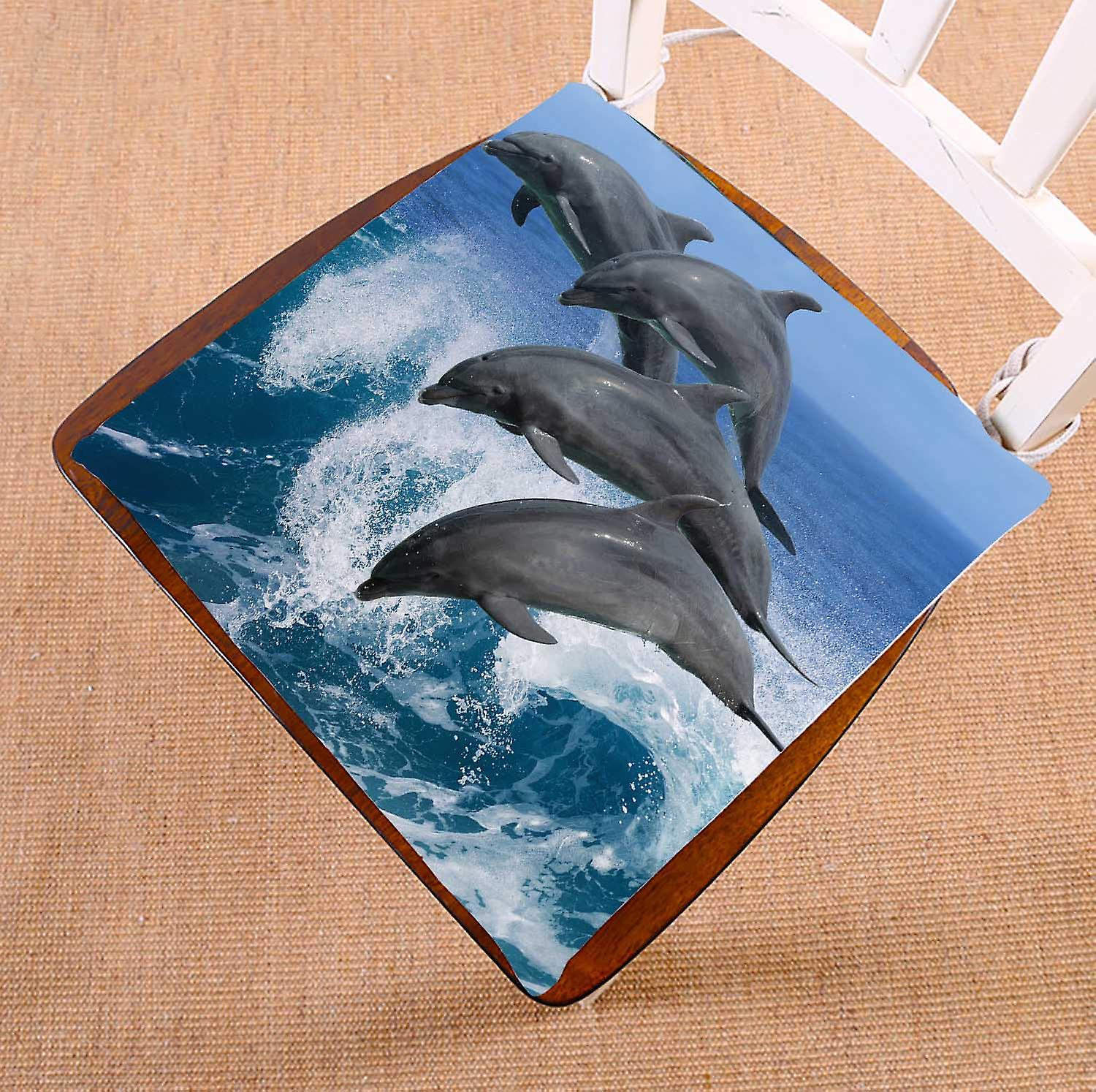 Dolphins Waves Hawaii Pacific Ocean Wildlife Marine Animals Chair Pads Chair Mat Seat Cushion Chair Cushion Floor Cushion 50x50 Cm