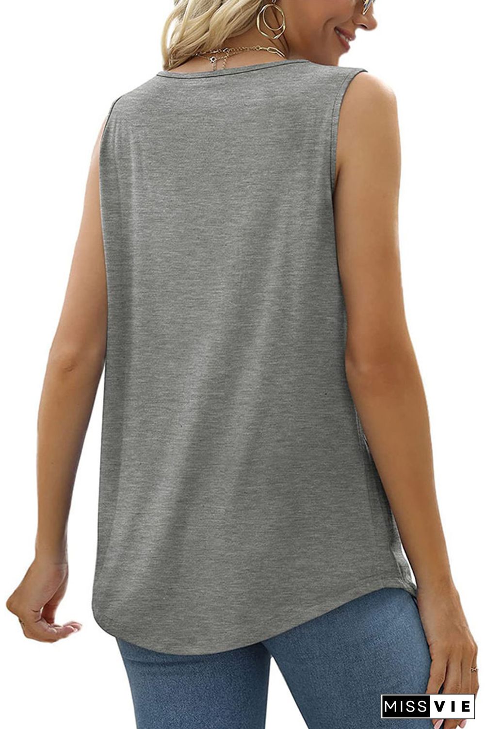 Plain Square Neck Tucked Stitching Tank Top