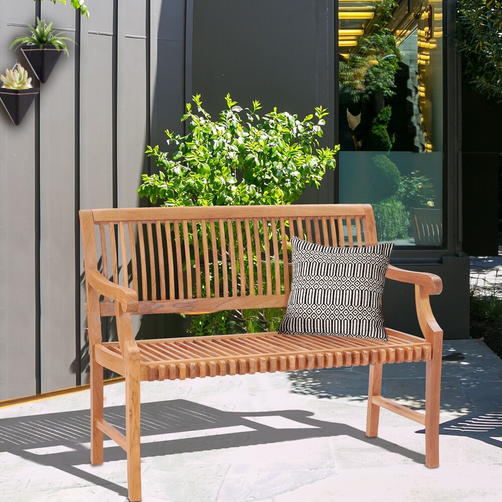 Chic Teak Castle Outdoor Teak Wood Patio   Garden Bench with Arms  4 foot