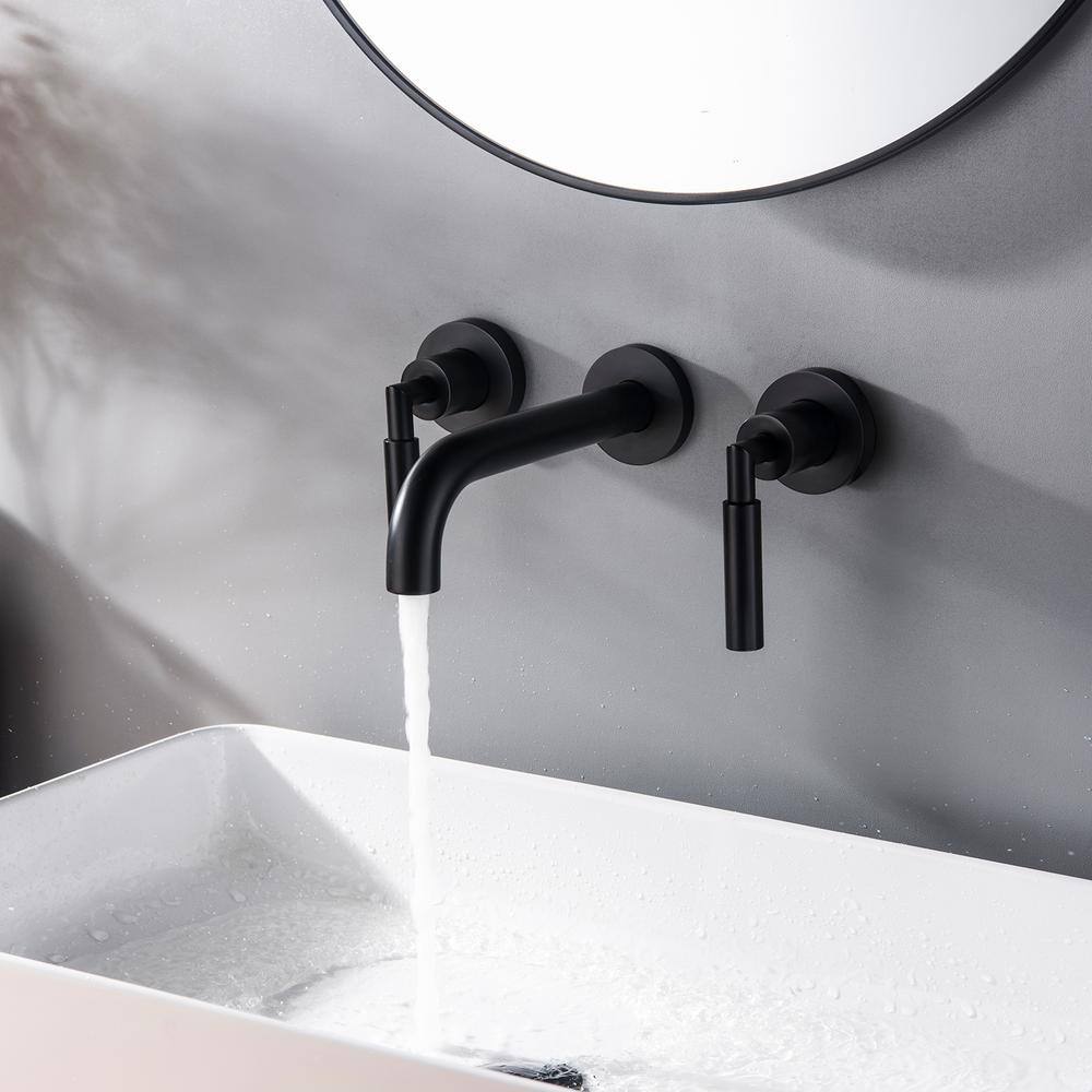 FORCLOVER Double Handle Wall Mounted Bathroom Faucet in Matte Black HAT-BF07-MB