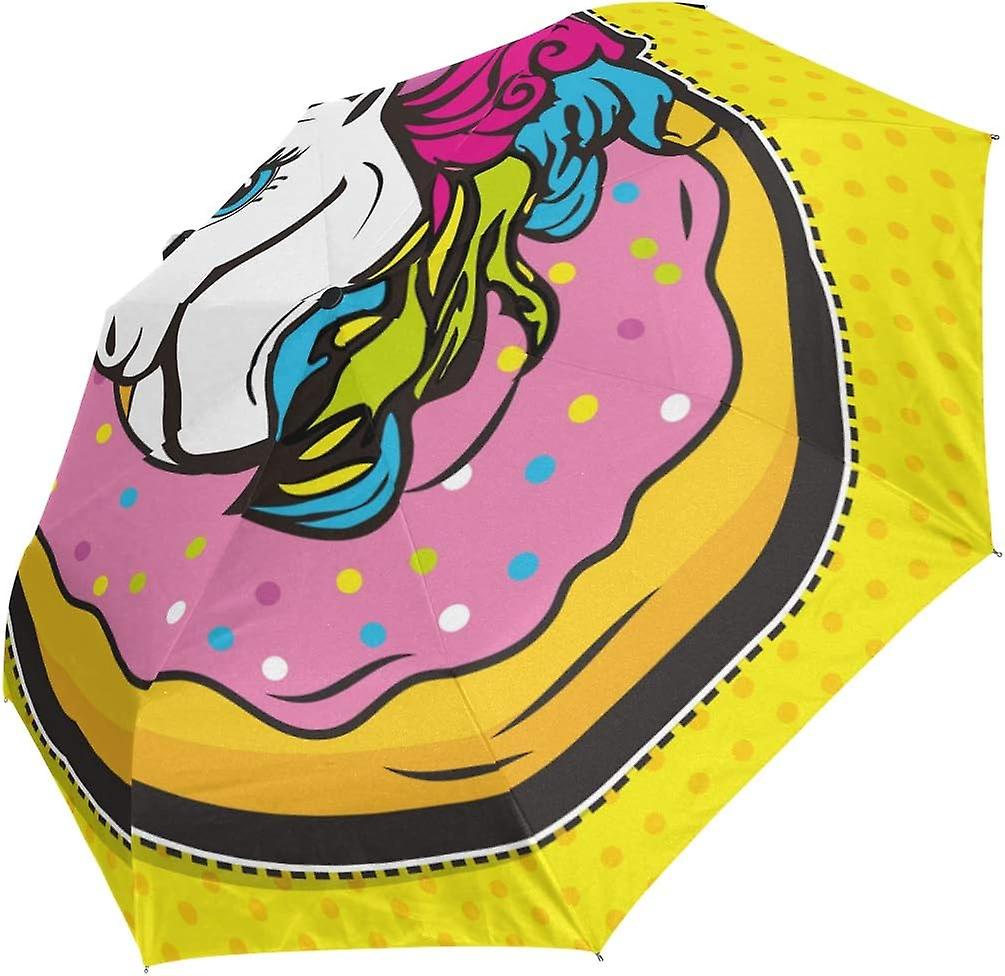 Travel Umbrella Automatic Windproof Foldable Umbrella Unicorn On Doughnut