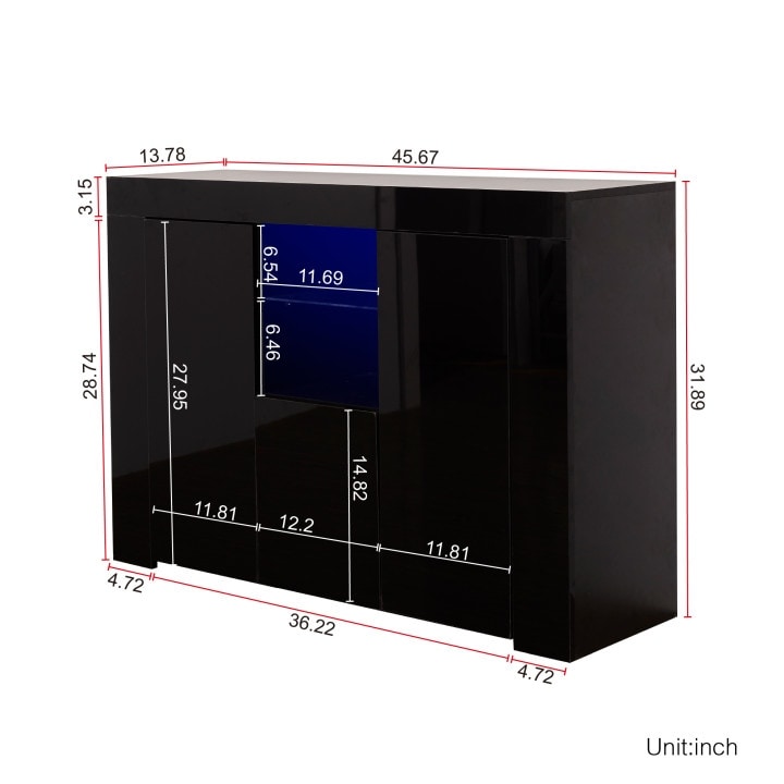Sideboard Cupboard with LED Light Buffet Storage Cabinet TV Stand Unit Display Cabinet with Drawer and 2 Doors