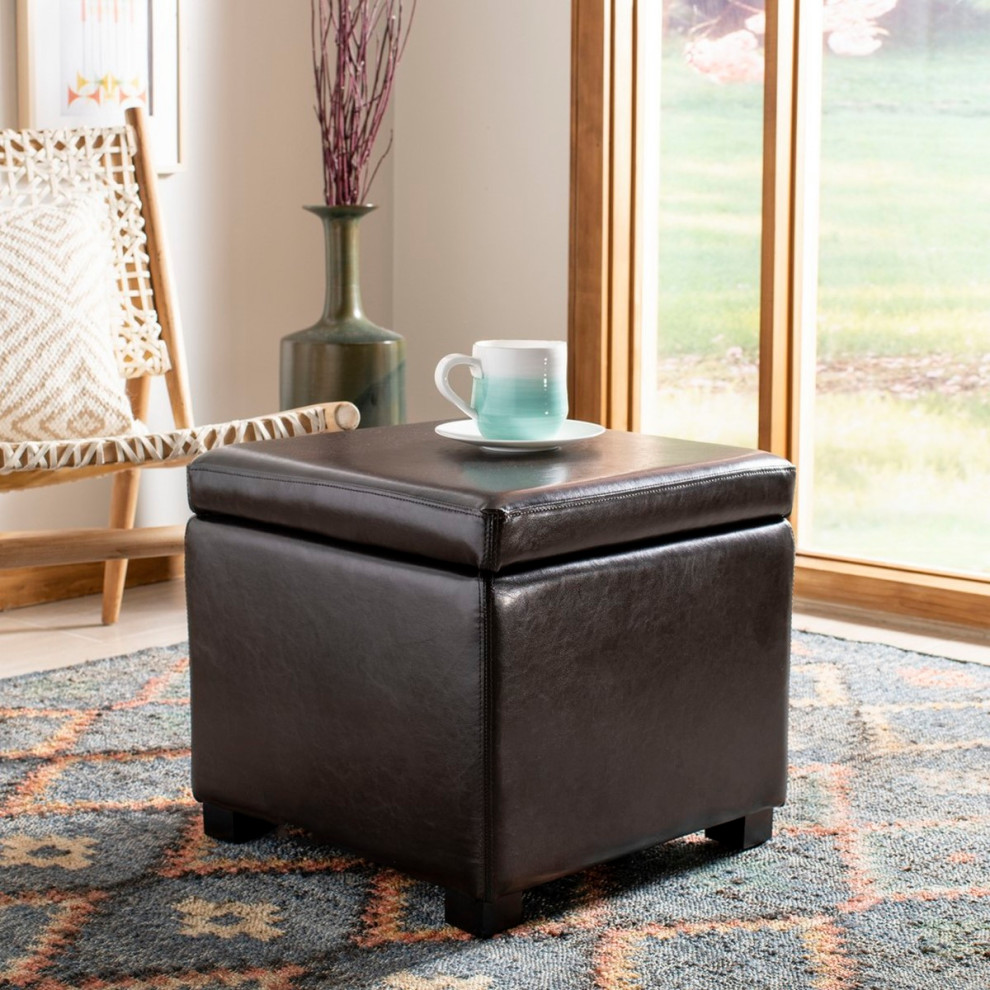 Nathan Flip Top Ottoman Black/ Brown   Transitional   Footstools And Ottomans   by Peachtree Fine Furniture  Houzz