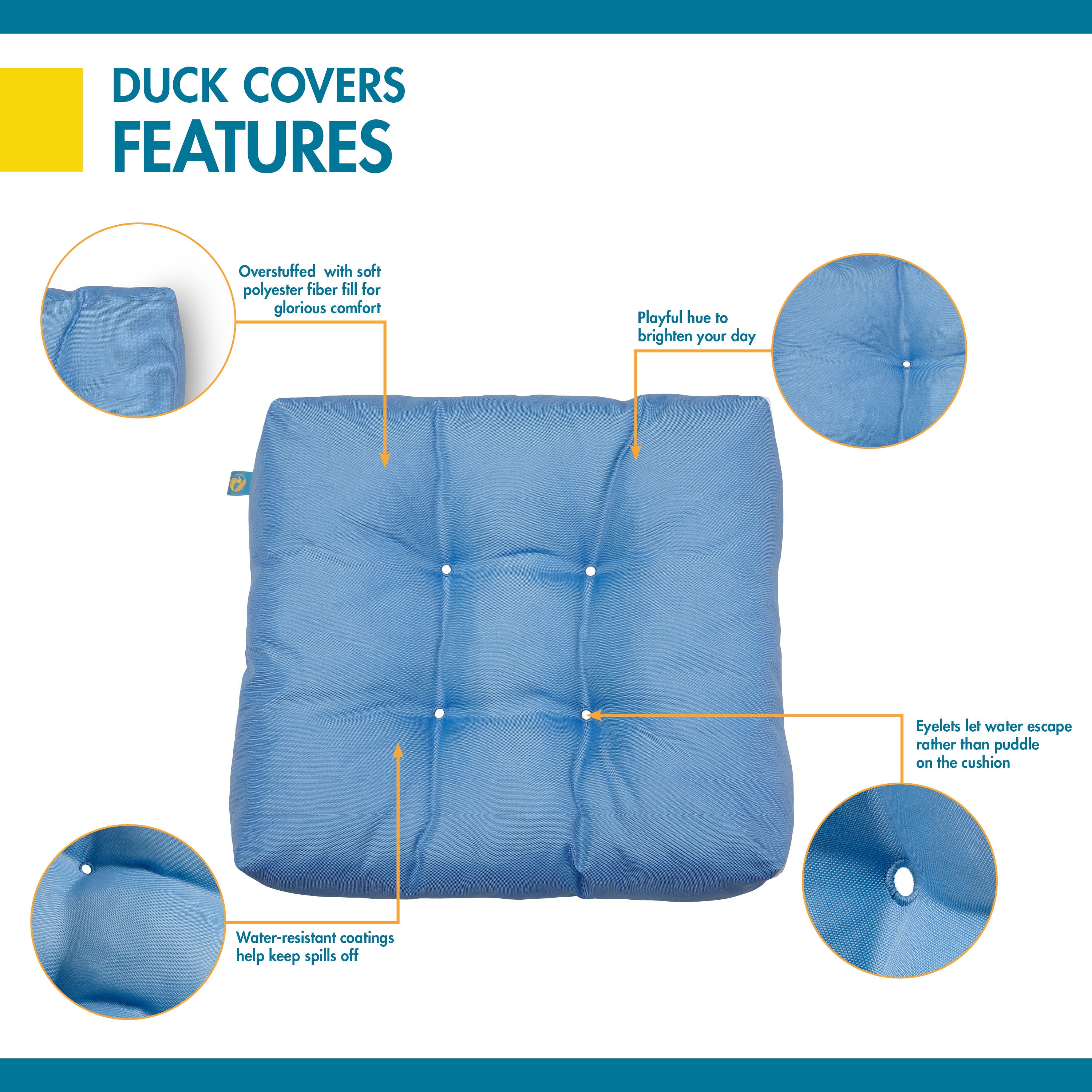 Duck Covers Water-Resistant Indoor Outdoor Seat Cushions， 19 x 19 x 5 inch， Periwinkle Blue， 2 Pack