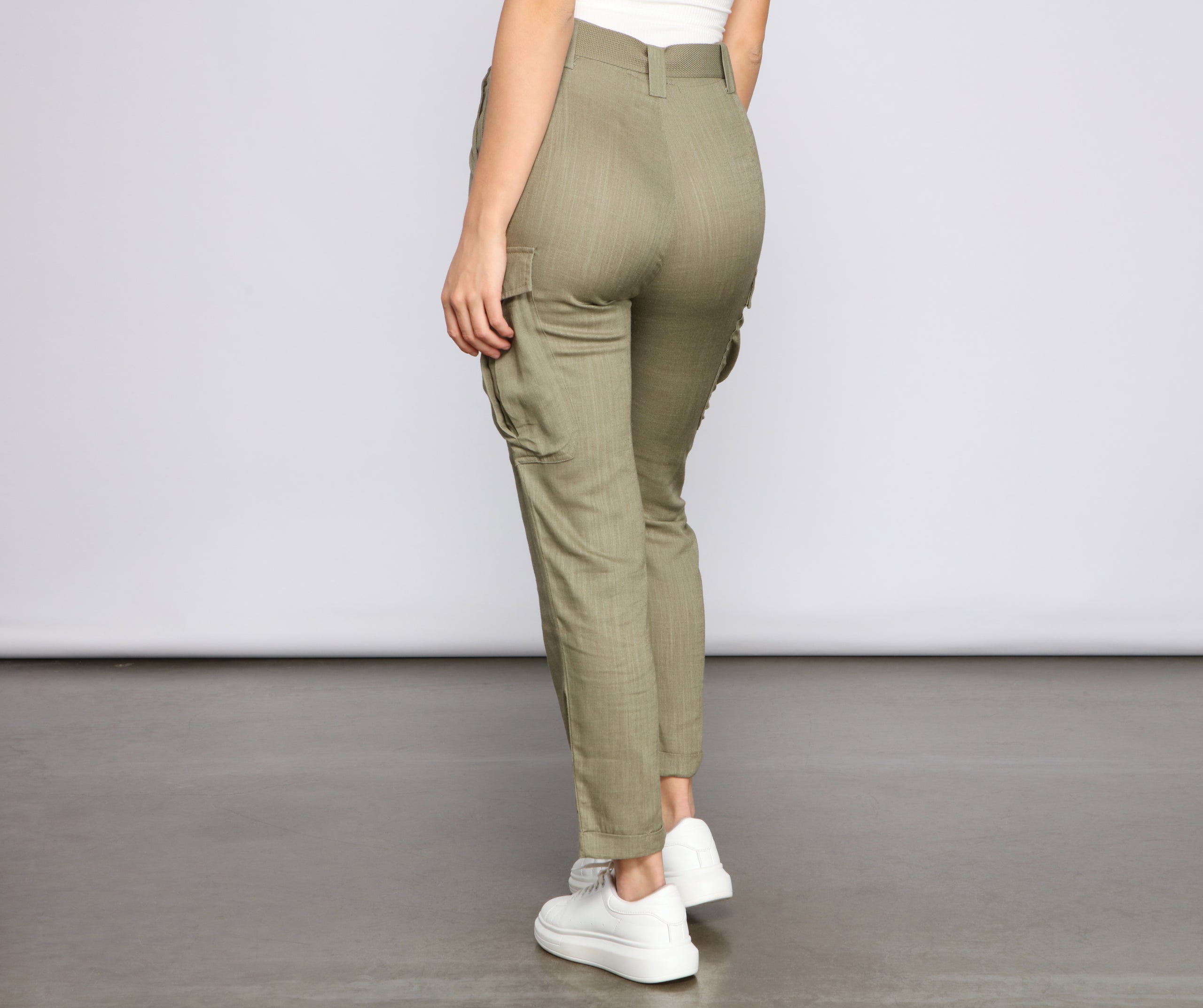 High Waist Linen Cargo Pants