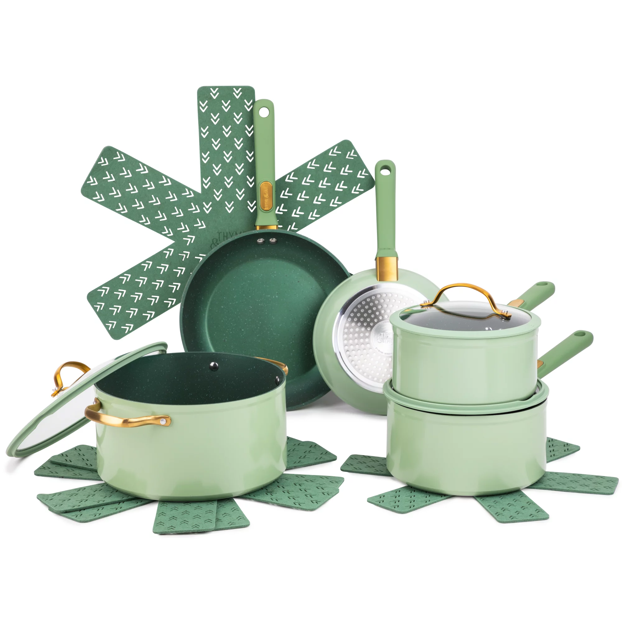 Thyme and Table Non-Stick 12-Piece Cookware Set， Green