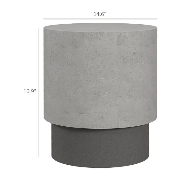 HOMCOM Concrete Finish End Table，Round Side Table with 4 Adjustable Feet，Lightweight for Indoor，Outdoor，Gray