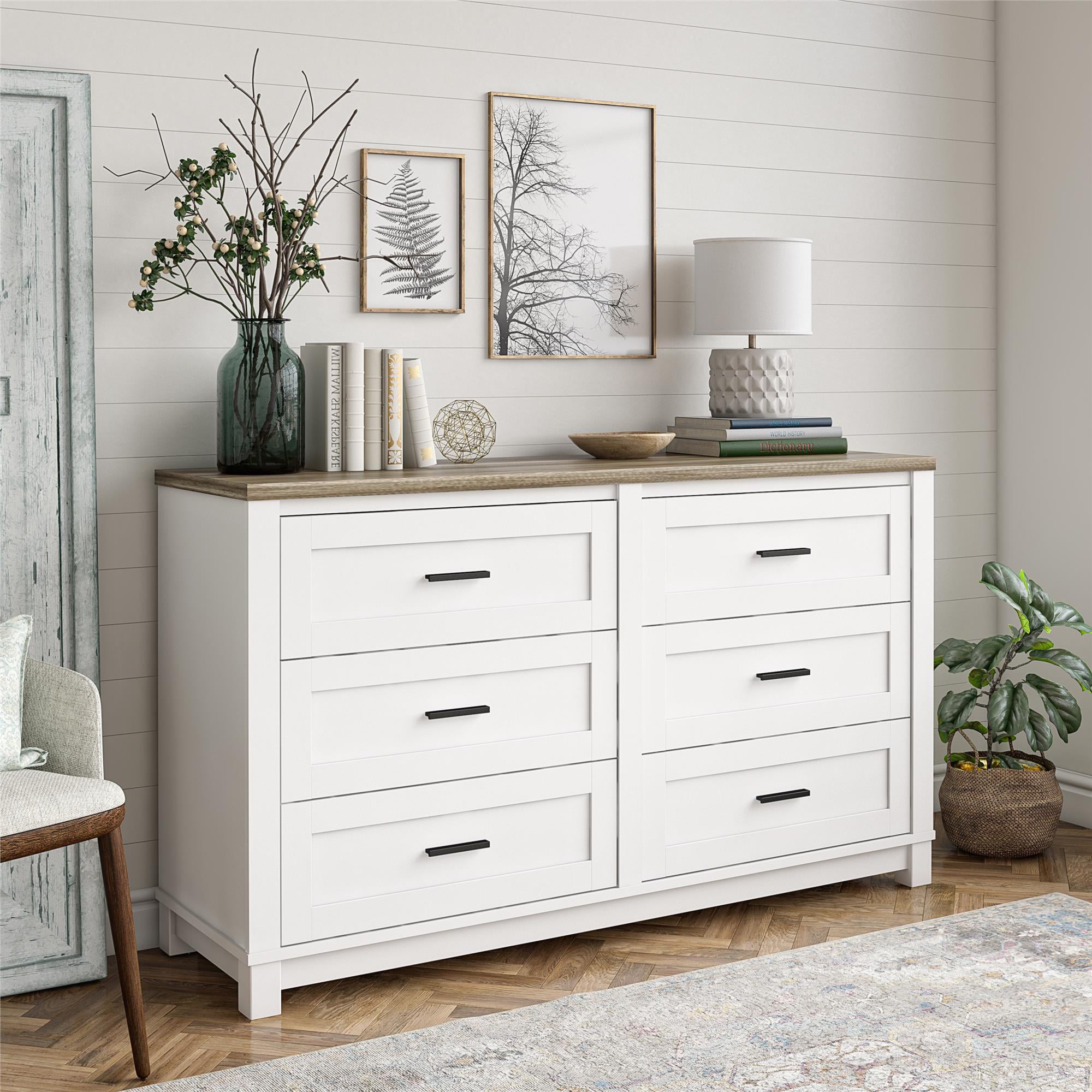 Ameriwood Home Bay Hills 6 Drawer Dresser, White