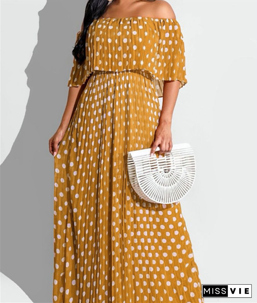 Bohemian Print Polka Dot Off Shoulder Maxi Dress