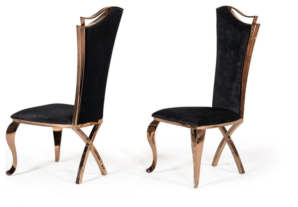 Rayne Transitional Black Velvet and Rosegold Dining Chair  Set of 2   Contemporary   Dining Chairs   by Virgil Stanis Design  Houzz