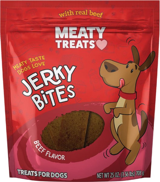 Meaty Treats Jerky Bites Beef Flavor Soft and Chewy Dog Treats， 25-oz bag