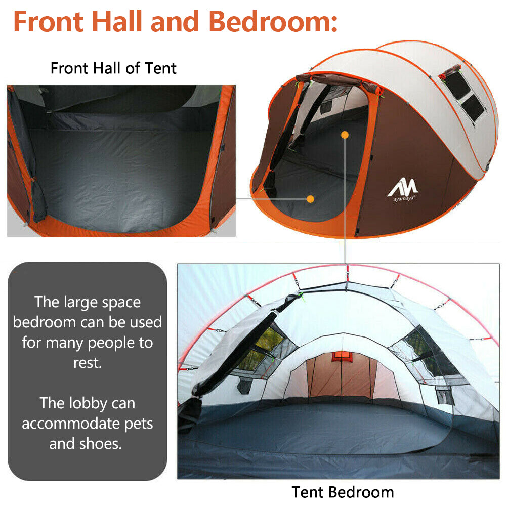 IClover 4-6 Person Large Double Layer Family Camping Instant Pop Up Tent Dome Waterproof 4/5/6 Persons Auto Waterproof Camping Dome Tent with Carry Bag for Hiking Picnic Backpacking 2021 New Brown