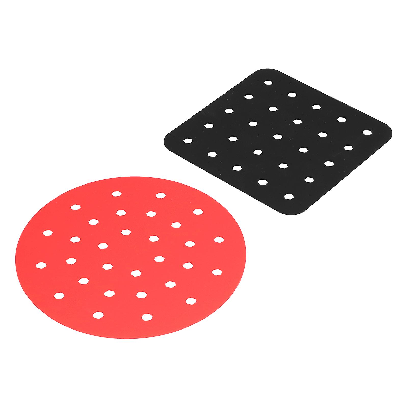 Reusable Fryer Liner Nonstick Silicone Fryer Basket Mat Steaming Pad Kitchen Accessoriesblack Square + Red Round