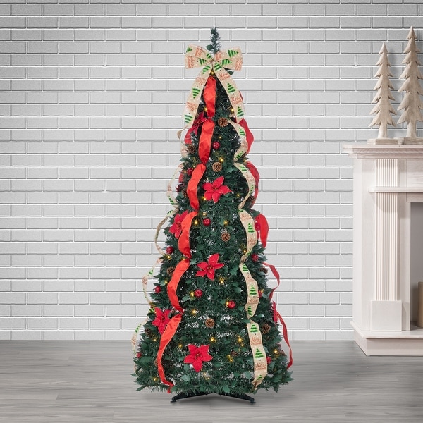 6 Foot Decorated Green Pop Up Pre Lit Pine Tree with 100 Warm White Lights