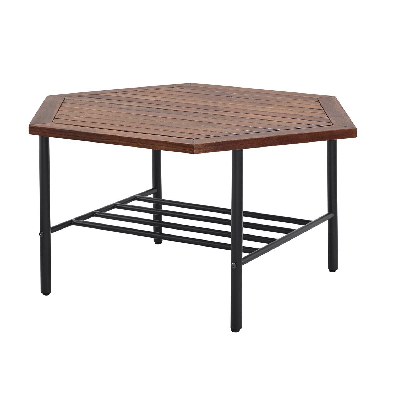 Ultimate Patio Land Bay 35 X 30 Inch Hexagonal Acacia and Steel Patio Coffee Table