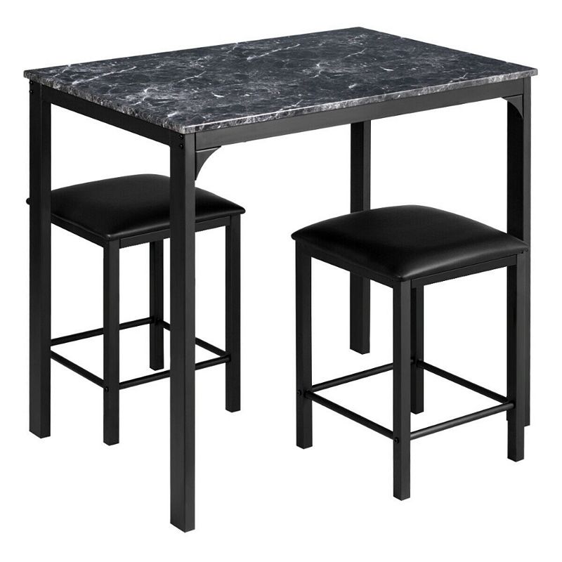 3 Piece Counter Height Dining Set Faux Marble Table