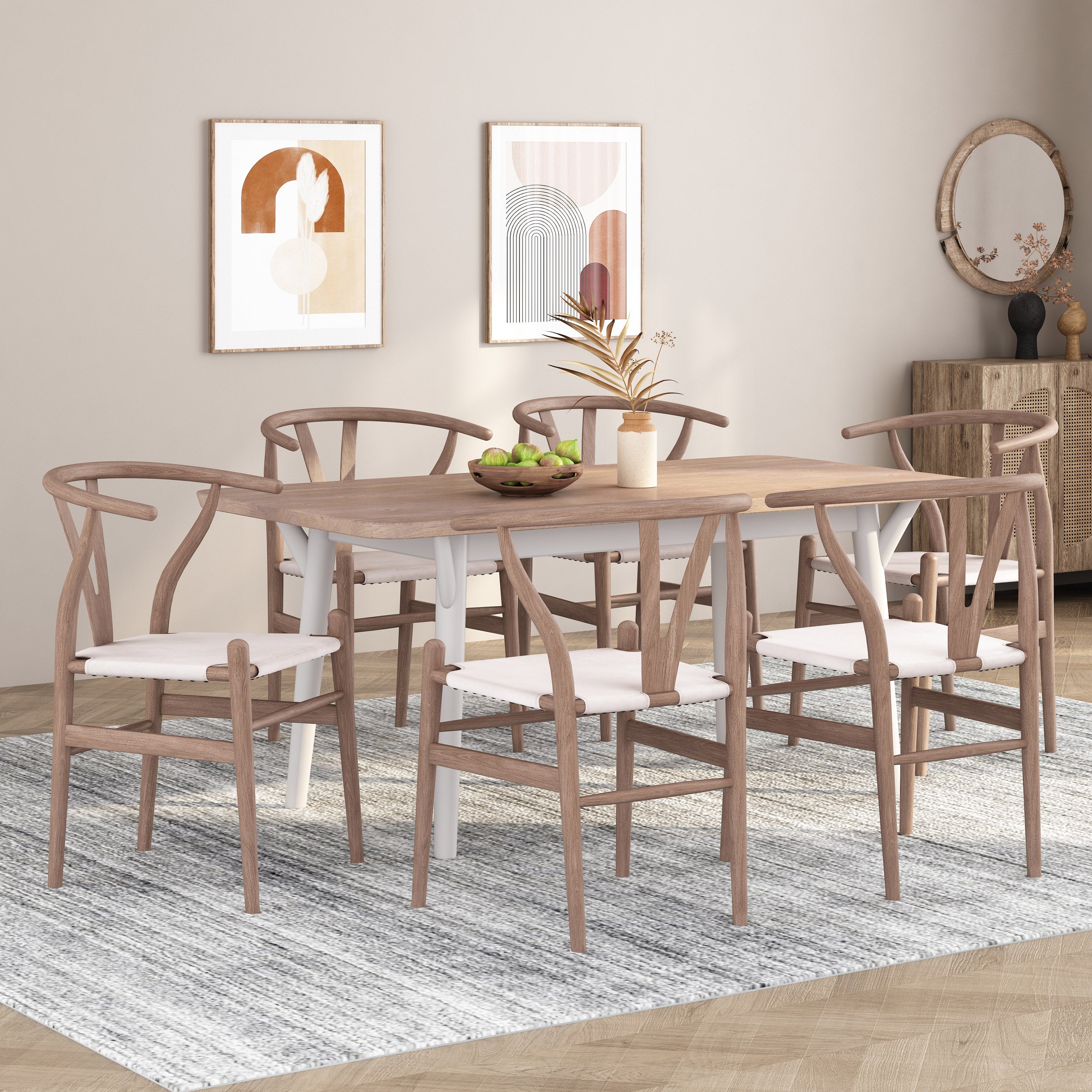 Quince Mid Century Boho Ash Wood Dining Chairs, Set of 6