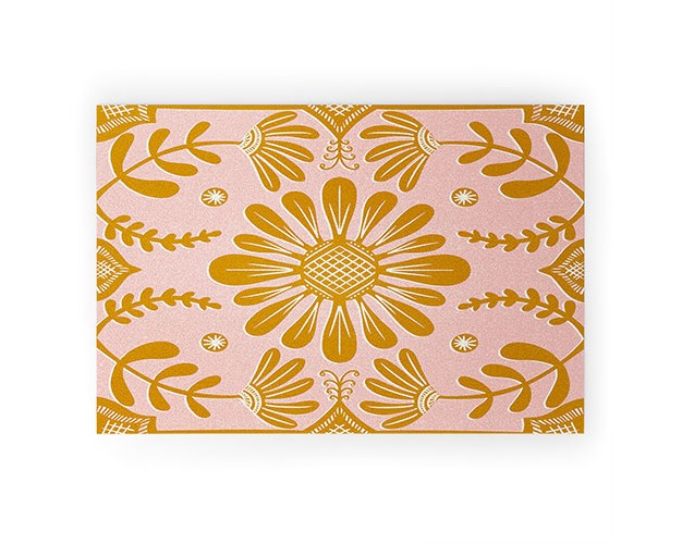 Sewzinski Boho Florals Yellow White Pink Looped Vinyl Welcome Mat Society6