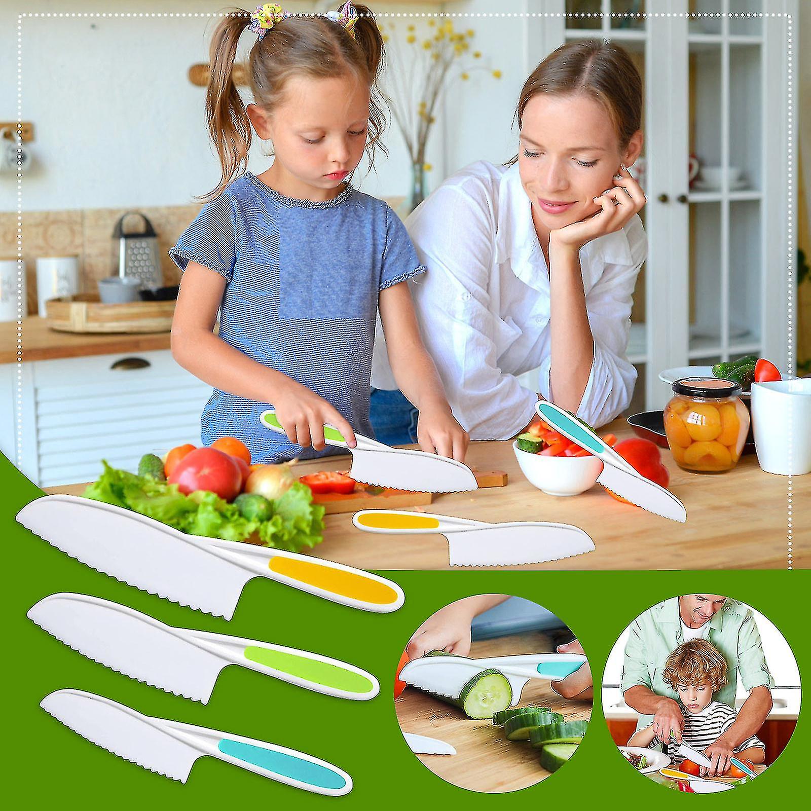 3 Piece Kids Kitchen Baking Knife Set， Safe To Use， Firm Grip， Serrated Edges， Kids Knife， Protects Little Chef's ， Perfect For Cutting Food And Veget