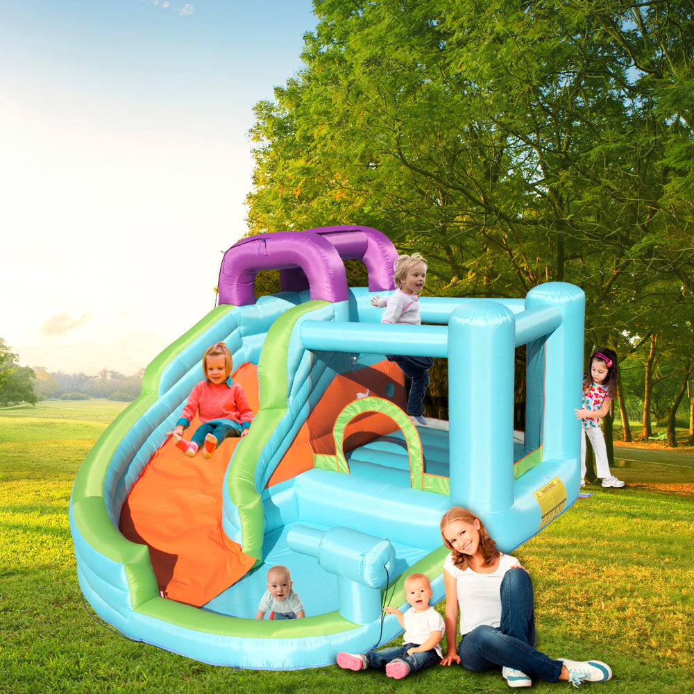 YeekTok Inflatable Bounce House, Slide Bouncer with Pool Area ,Climbing Wall, Large Jumping Area Sky Blue