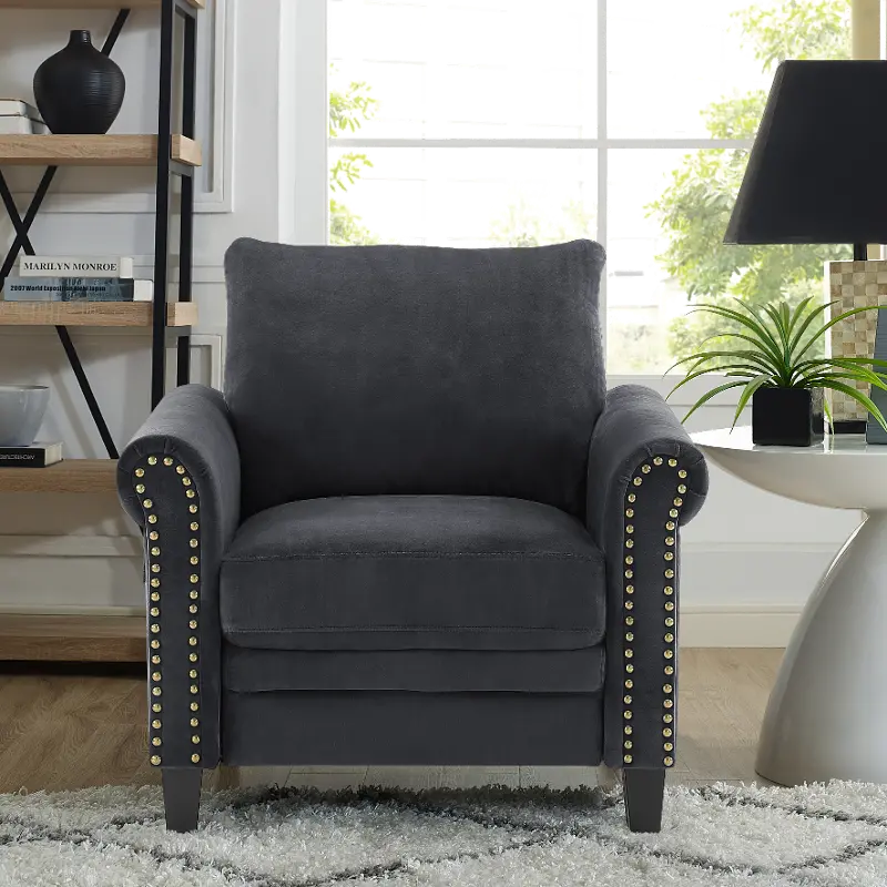 Jay Charcoal Accent Chair with Nail Head Trim