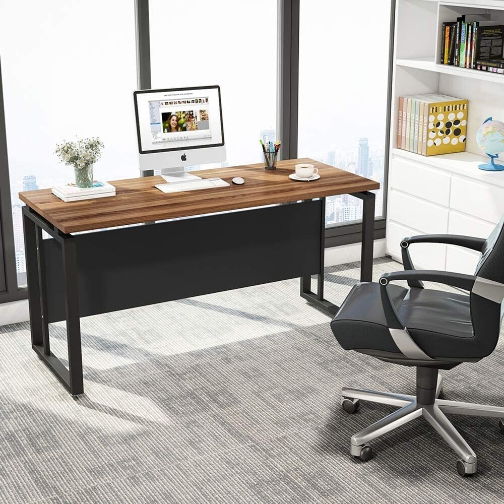 55 Inch L Shaped Computer Desk with File Cabinet Storage