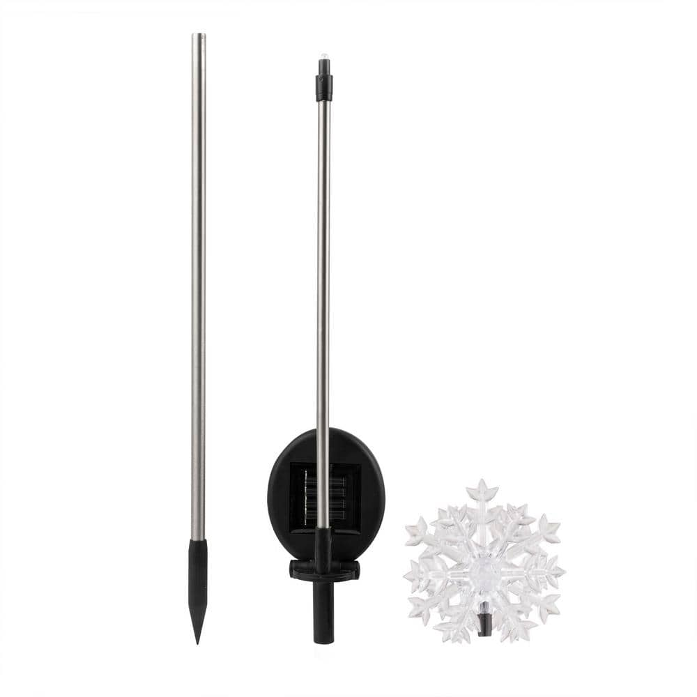 Alpine Corporation 33 in. Tall White Solar Snowflake Garden Stake with Cool LED Light (Set of 2) SLC131SLR-WT-2