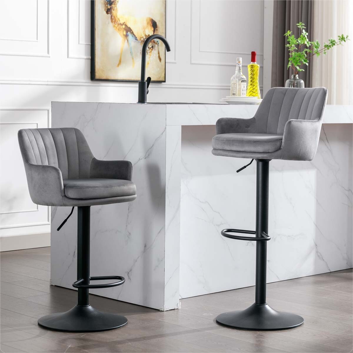 Adjustable Barstools with Back and Footrest（Set of 2）