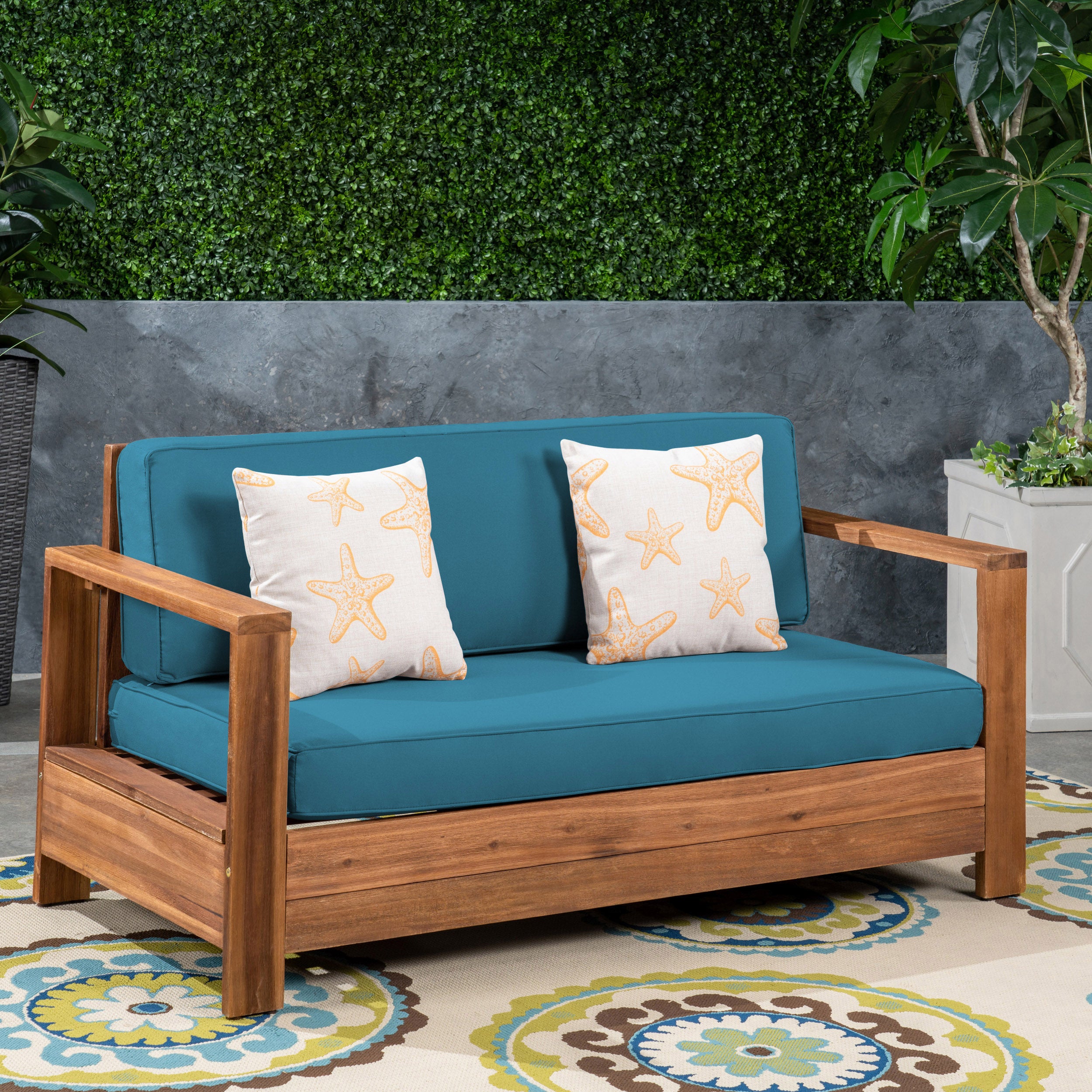 Lily Outdoor Acacia Wood Loveseat