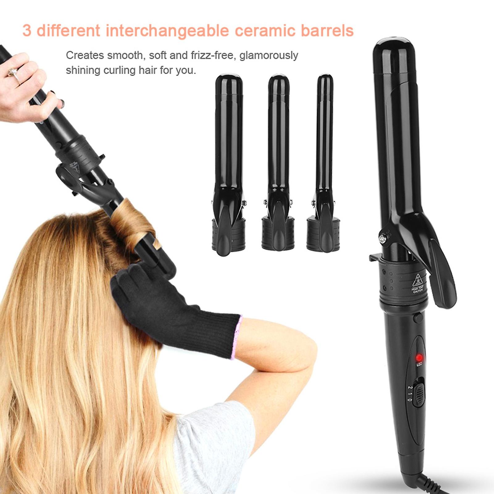 3 In 1 Professional Hair Curler Iron Wand Roller With Interchangeable Glove Us Plug