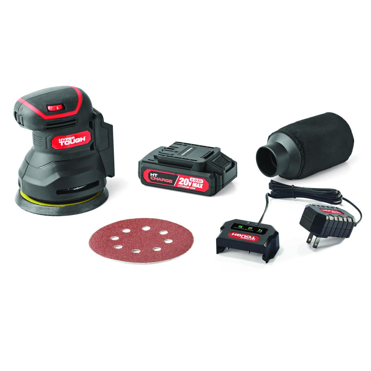 Hyper Tough 20V 2.0Ah Lithium-ion 5-Inch Random Orbital Sander， Cordless， 6604.3