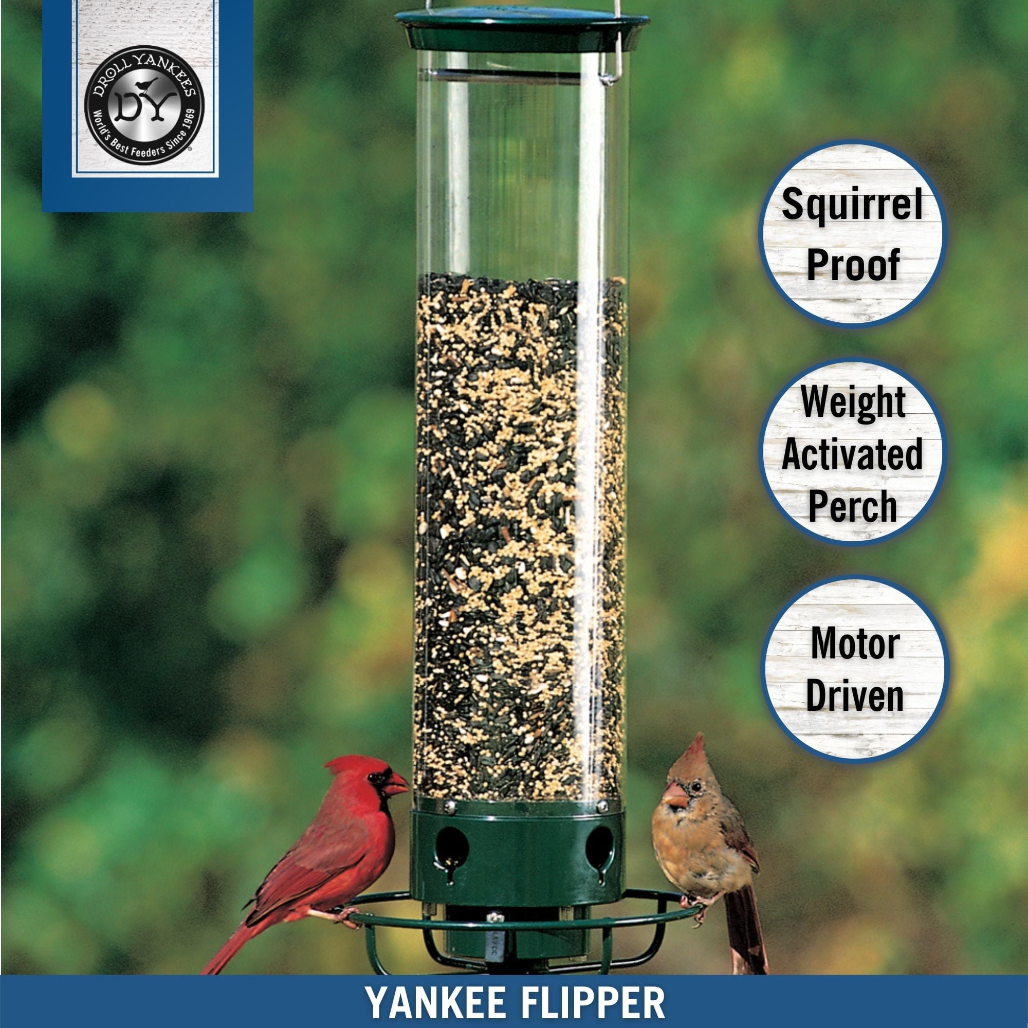 Droll Yankees Flipper Squirrel-Proof Tube Bird Feeder， Green